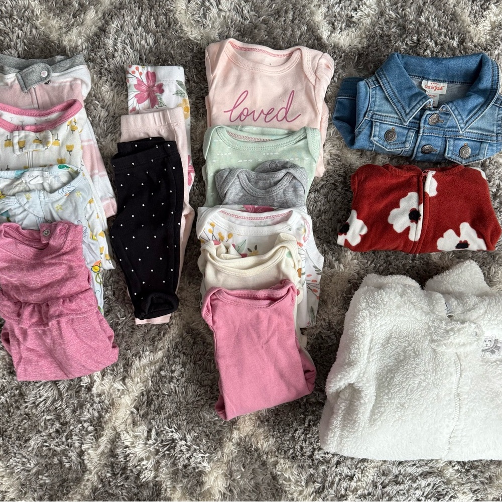 Cloud Island Baby Clothing Set with Denim Jacket and Floral Patterns